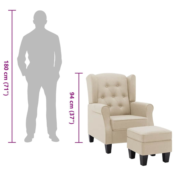 Fotoliu cu taburet pentru picioare, crem, material textil - WALTI WALTI