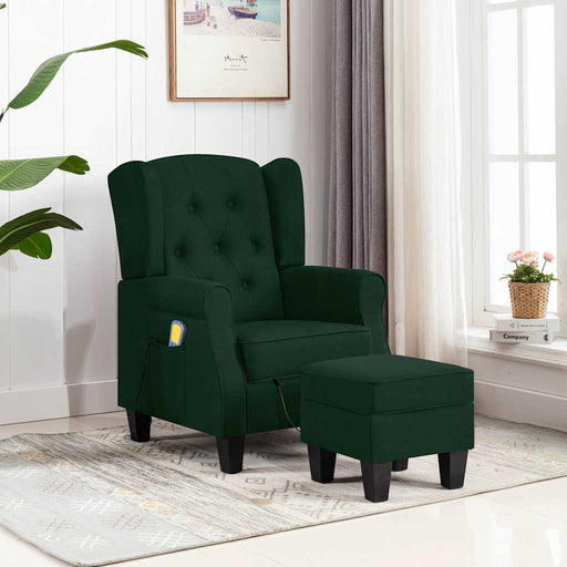 Fotoliu de masaj cu taburet, verde închis, material textil - WALTI WALTI
