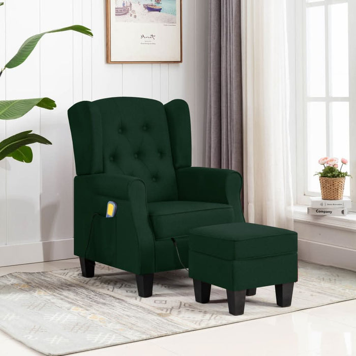 Fotoliu de masaj cu taburet, verde închis, material textil - WALTI WALTI