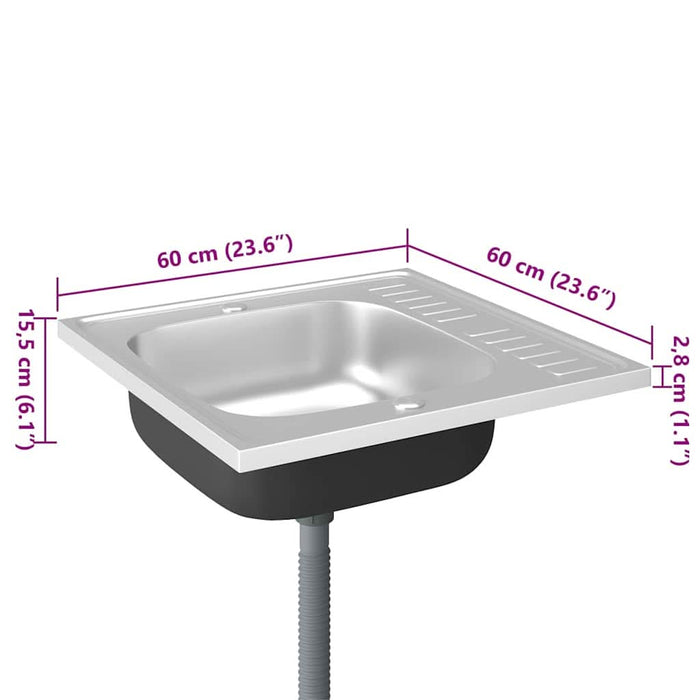 Chiuvetă bucătărie cu scurgător, argintiu 600x600x155 mm oțel - WALTI WALTI