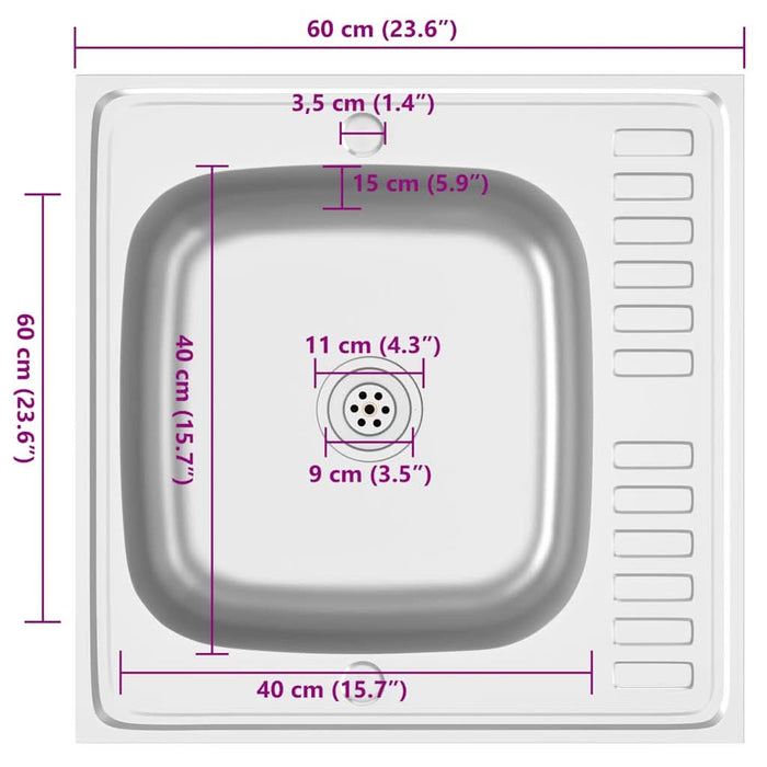 Chiuvetă bucătărie cu scurgător, argintiu 600x600x155 mm oțel - WALTI WALTI