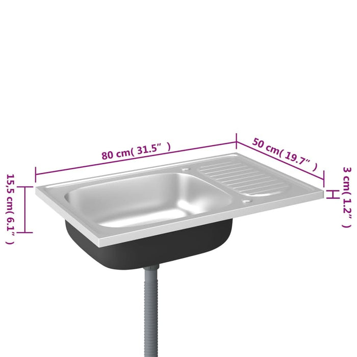 Chiuvetă bucătărie cu scurgător, argintiu 800x500x155 mm oțel - WALTI WALTI