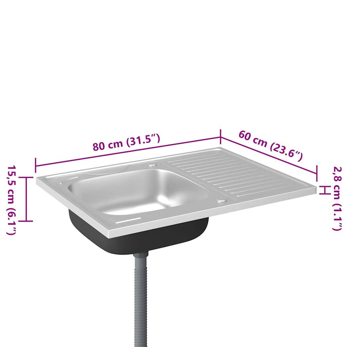 Chiuvetă bucătărie cu scurgător, argintiu 800x600x155 mm oțel - WALTI WALTI
