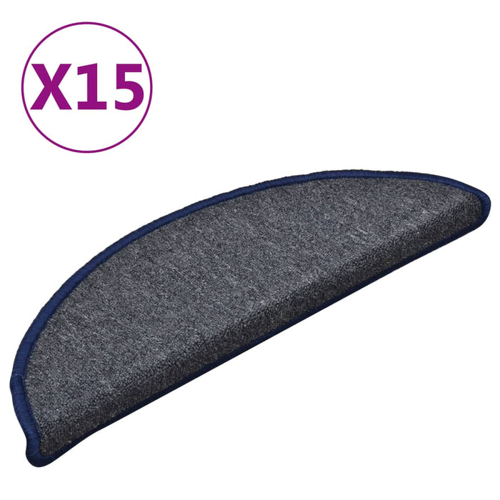 Covorașe pentru scări, 15 buc., 56x17x3 cm, gri închis și albastru, semirotunde - WALTI WALTI