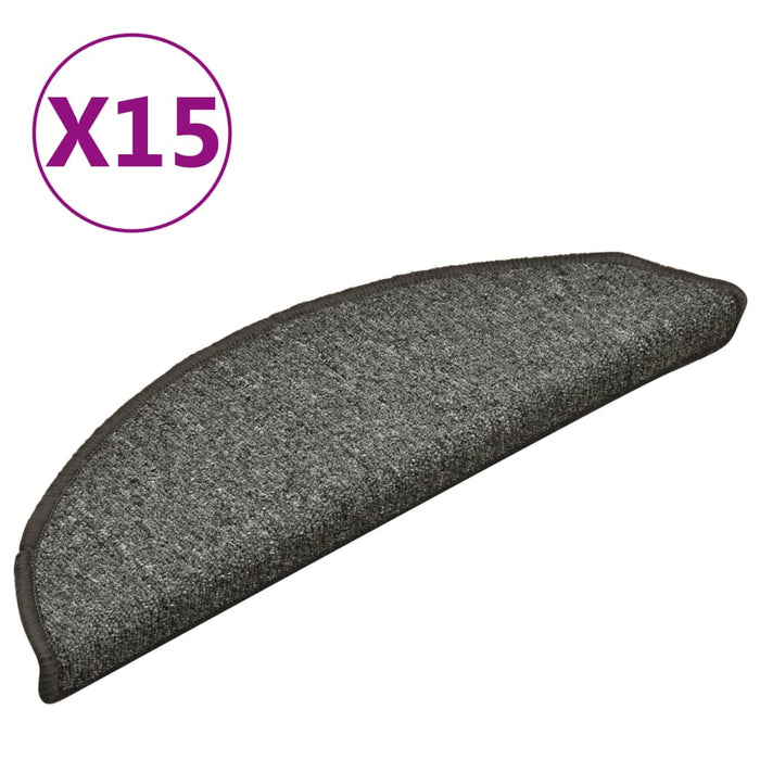 Covorașe pentru scări, 15 buc., 56x17x3 cm, gri închis, semirotunde - WALTI WALTI