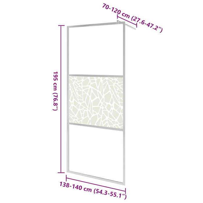 Paravan de duș walk-in, 140 x 195 cm, sticlă ESG, model piatră WALTI