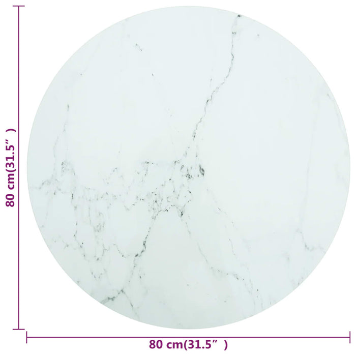 Blat masă alb Ø80x1 cm sticlă securizată cu design de marmură - WALTI WALTI