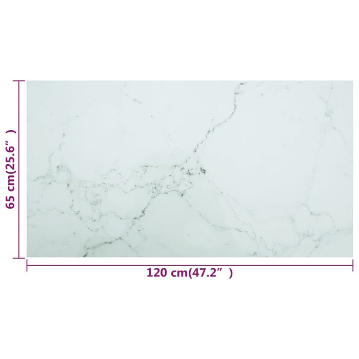 Blat masă alb 120x65cm 8mm sticlă securizată, design de marmură - WALTI WALTI