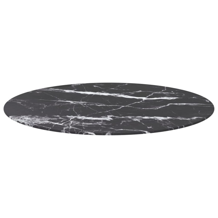 Blat masă negru Ø90x1 cm sticlă securizată cu design marmură - WALTI WALTI