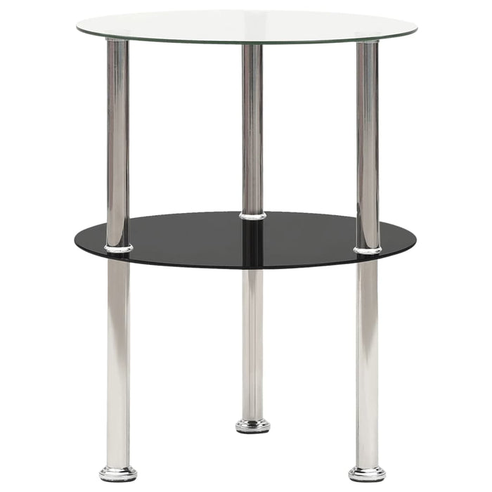 Masă laterală 2 niv. transparent/negru 38 cm sticlă securizată - WALTI WALTI