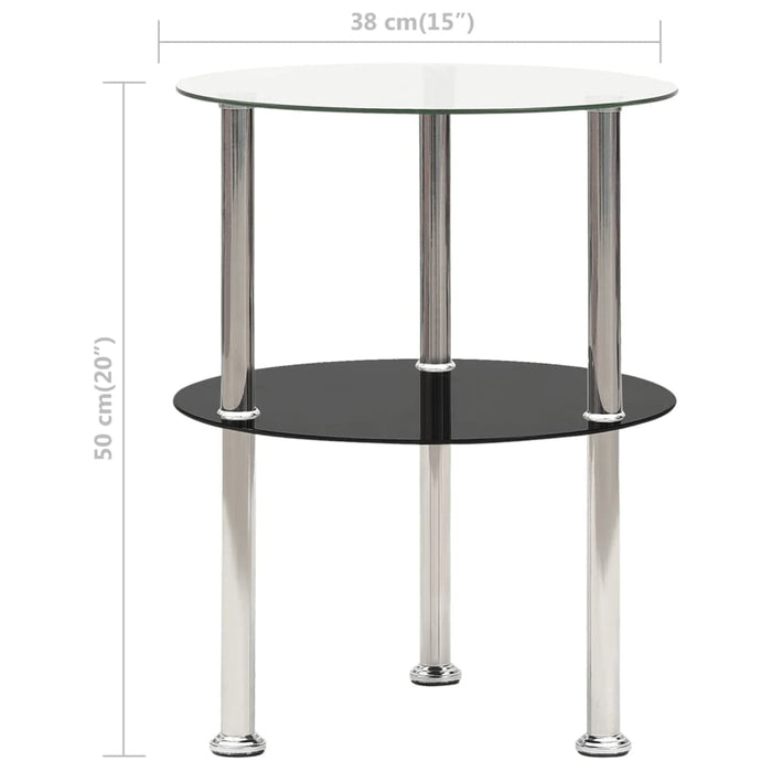 Masă laterală 2 niv. transparent/negru 38 cm sticlă securizată - WALTI WALTI