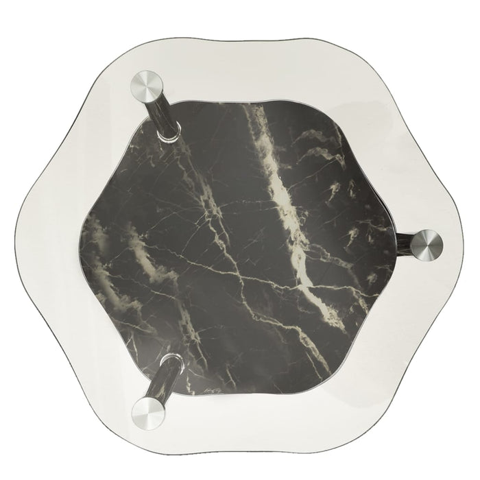 Masă laterală 2niv. transparent/negru marmură 38x38x50cm sticlă WALTI