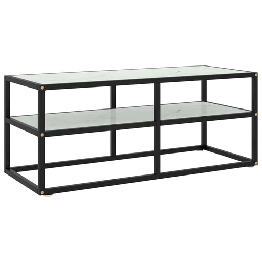 Comodă TV, negru cu sticlă albă marmorată, 100x40x40 cm - WALTI WALTI