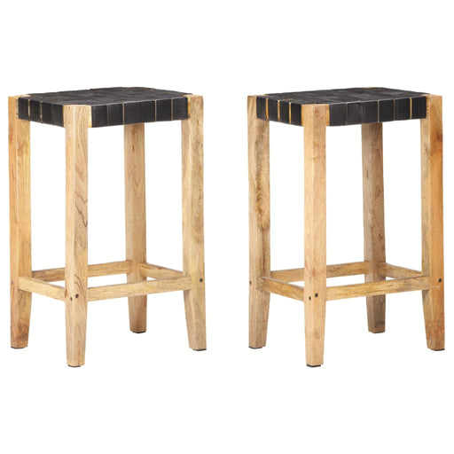 Scaune de bar, 2 buc., negru, piele naturală, 75 cm - WALTI WALTI