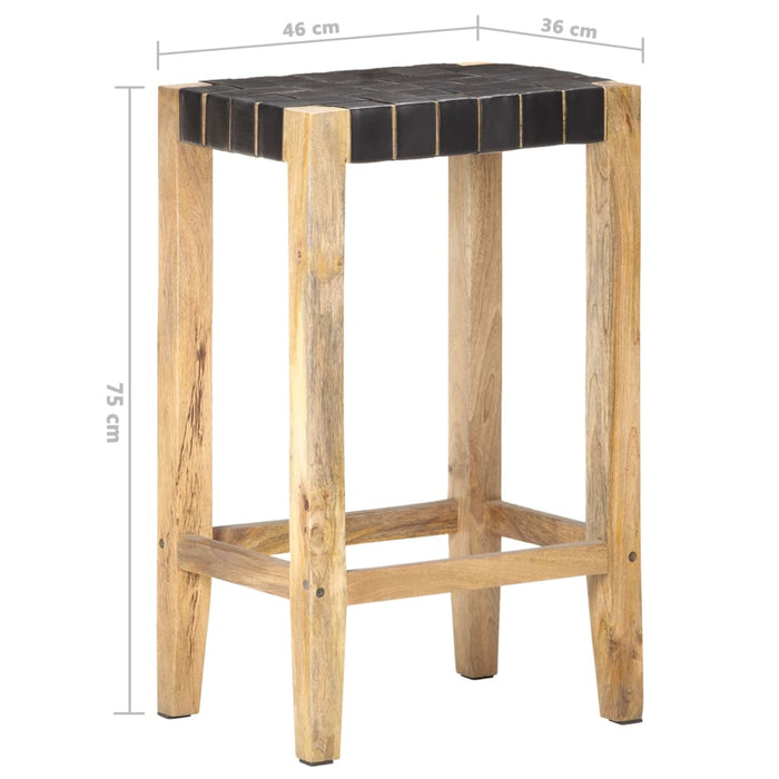 Scaune de bar, 2 buc., negru, piele naturală, 75 cm - WALTI WALTI