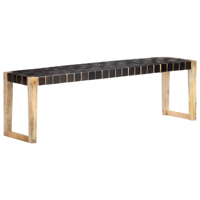 Bancă, negru, 150 cm, piele naturală și lemn masiv de mango WALTI