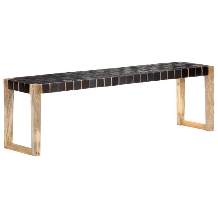 Bancă, negru, 150 cm, piele naturală și lemn masiv de mango WALTI