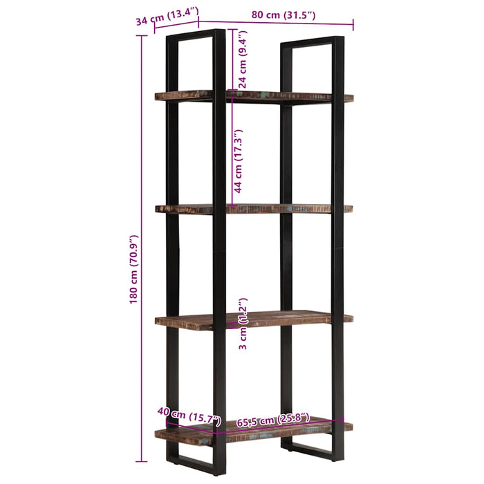 Bibliotecă cu 4 rafturi, 80 x 40 x 180 cm, lemn masiv reciclat WALTI