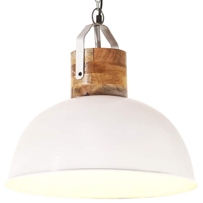 Lampă suspendată industrială, alb, 42 cm, lemn mango E27 rotund WALTI