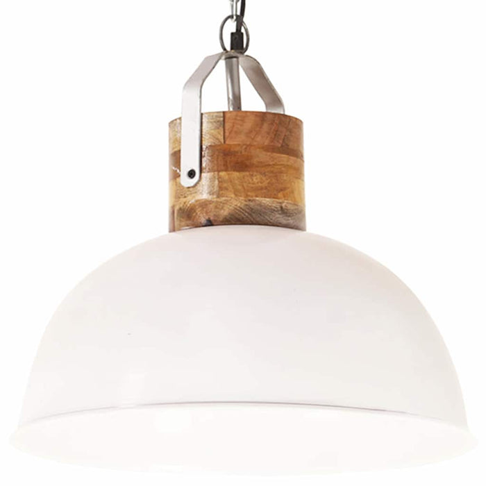 Lampă suspendată industrială, alb, 42 cm, lemn mango E27 rotund WALTI