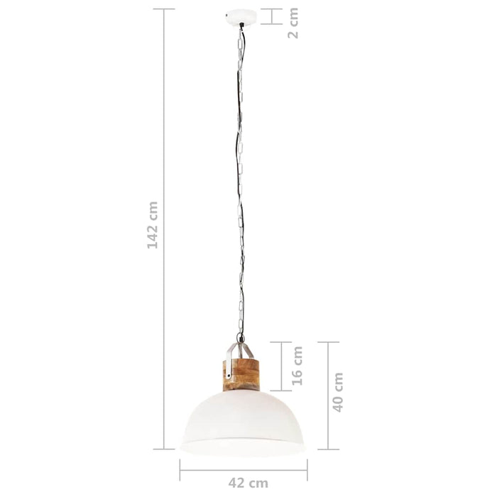 Lampă suspendată industrială, alb, 42 cm, lemn mango E27 rotund WALTI