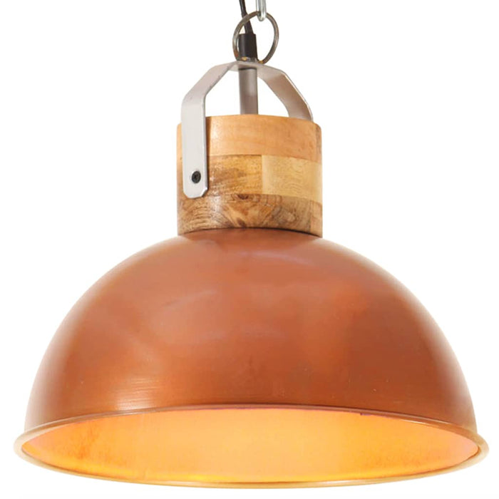 Lampă suspendată industrială cupru 32 cm lemn mango E27 rotund WALTI