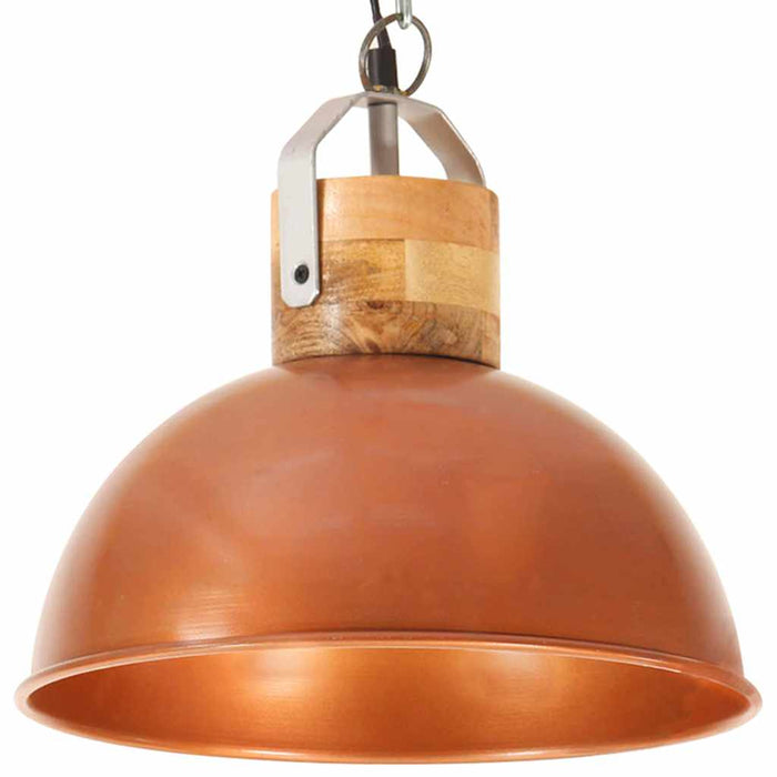 Lampă suspendată industrială cupru 32 cm lemn mango E27 rotund WALTI