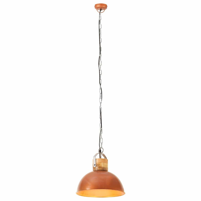 Lampă suspendată industrială cupru 32 cm lemn mango E27 rotund WALTI