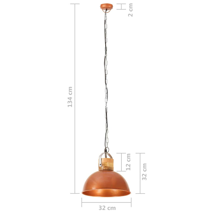 Lampă suspendată industrială cupru 32 cm lemn mango E27 rotund WALTI