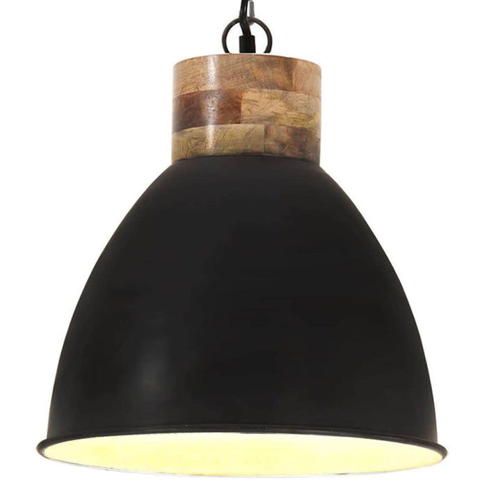 Lampă suspendată industrială negru, 46 cm, lemn masiv&fier, E27 WALTI