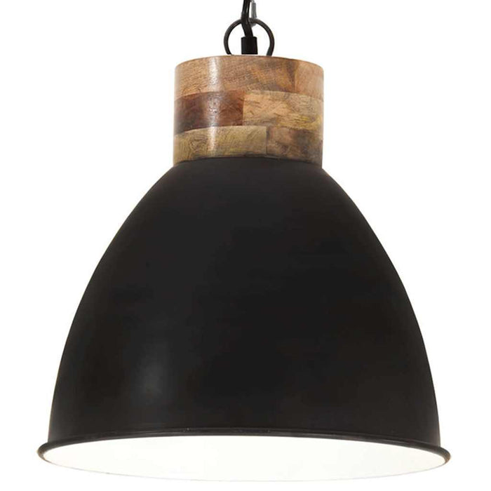Lampă suspendată industrială negru, 46 cm, lemn masiv&fier, E27 WALTI