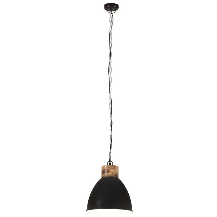 Lampă suspendată industrială negru, 46 cm, lemn masiv&fier, E27 WALTI