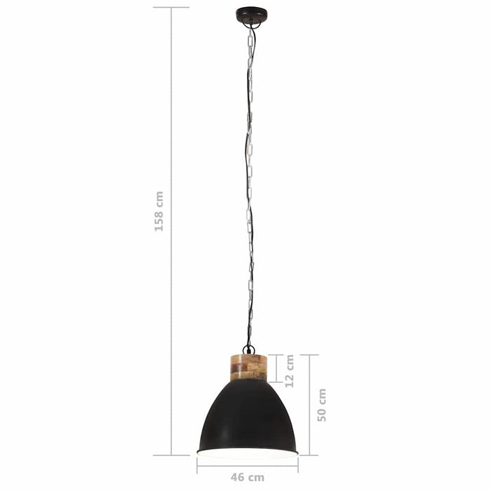 Lampă suspendată industrială negru, 46 cm, lemn masiv&fier, E27 WALTI