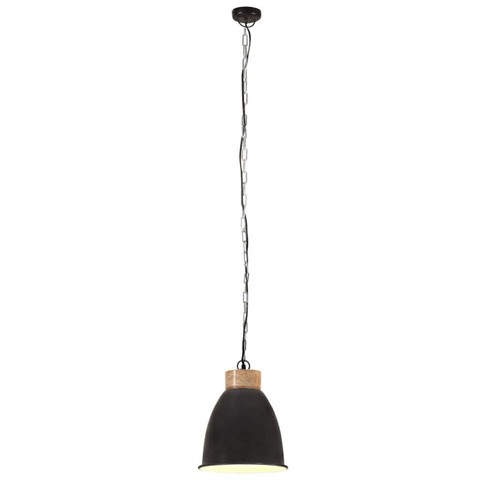 Lampă suspendată industrială negru, 23 cm, lemn masiv&fier, E27 WALTI