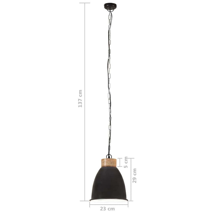 Lampă suspendată industrială negru, 23 cm, lemn masiv&fier, E27 WALTI