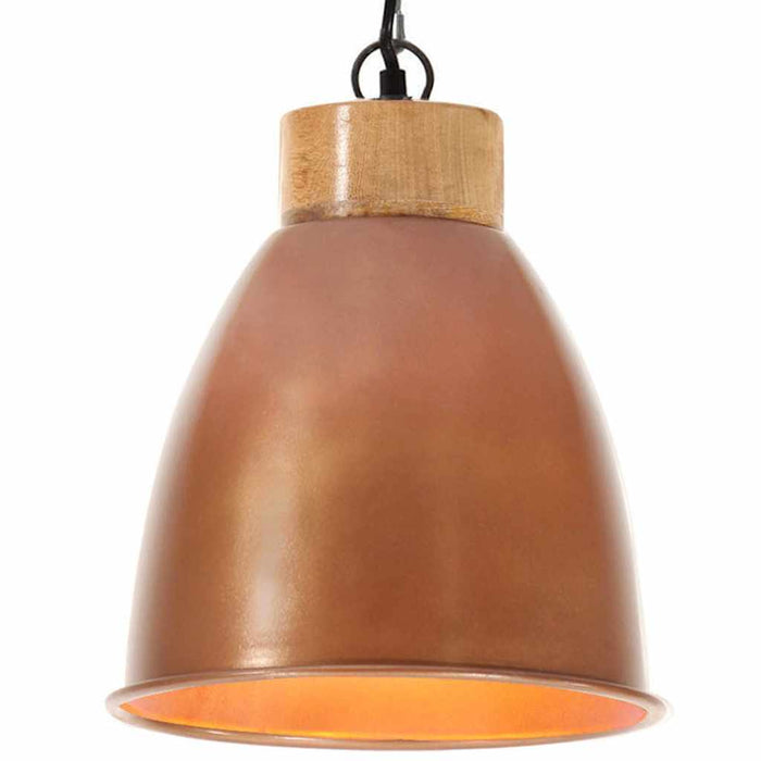Lampă suspendată industrială arămiu 23 cm, lemn masiv&fier E27 WALTI