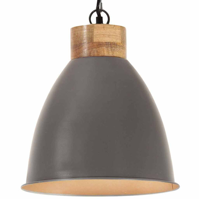 Lampă suspendată industrială, gri, 35 cm, lemn masiv&fier, E27 WALTI