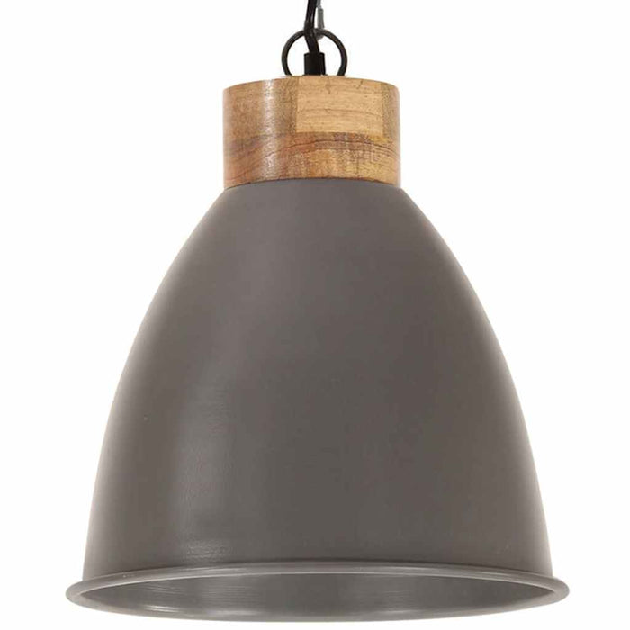 Lampă suspendată industrială, gri, 35 cm, lemn masiv&fier, E27 WALTI