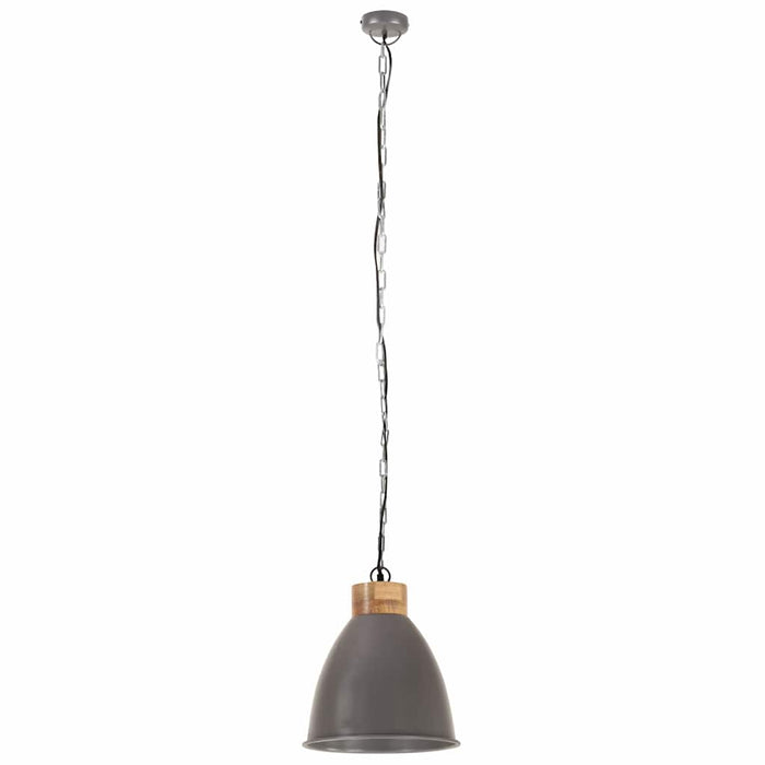 Lampă suspendată industrială, gri, 35 cm, lemn masiv&fier, E27 WALTI