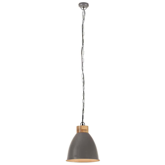 Lampă suspendată industrială, gri, 35 cm, lemn masiv&fier, E27 WALTI