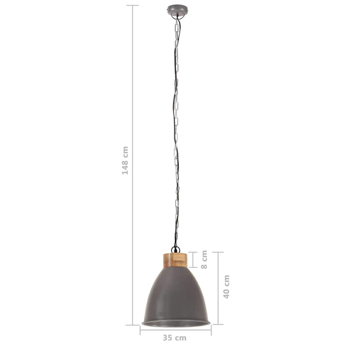Lampă suspendată industrială, gri, 35 cm, lemn masiv&fier, E27 WALTI