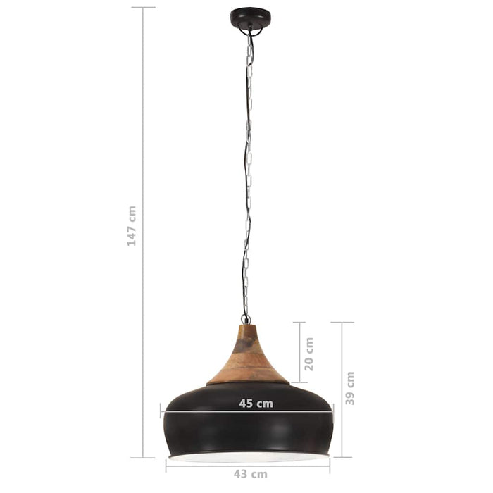 Lampă suspendată industrială negru, 45 cm, lemn masiv&fier, E27 WALTI