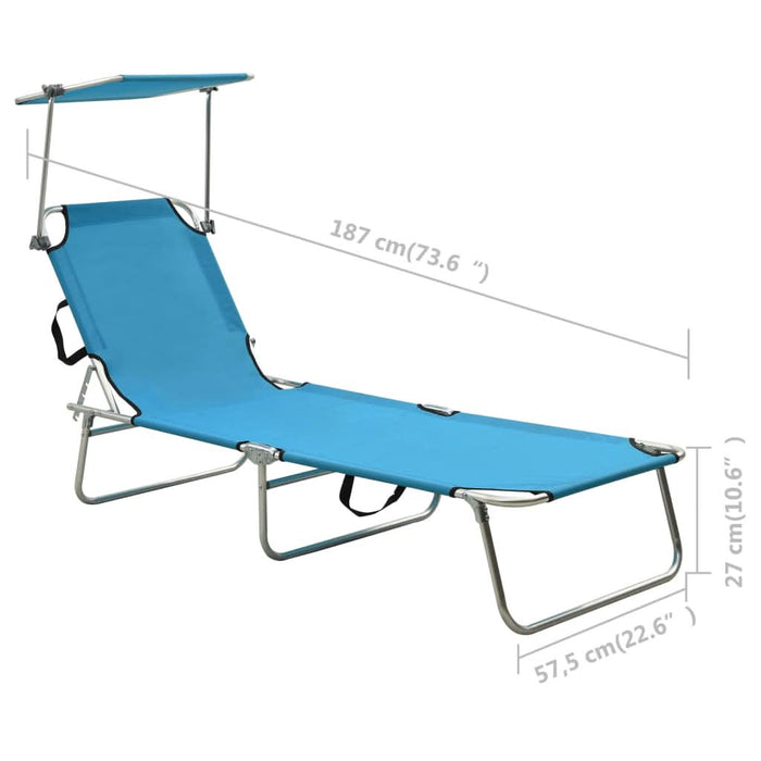 Șezlong pliabil cu copertină, albastru, aluminiu - WALTI WALTI