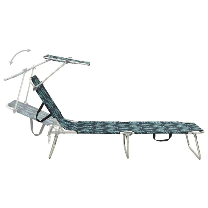 Șezlong pliabil cu copertină, imprimeu frunze, aluminiu - WALTI WALTI