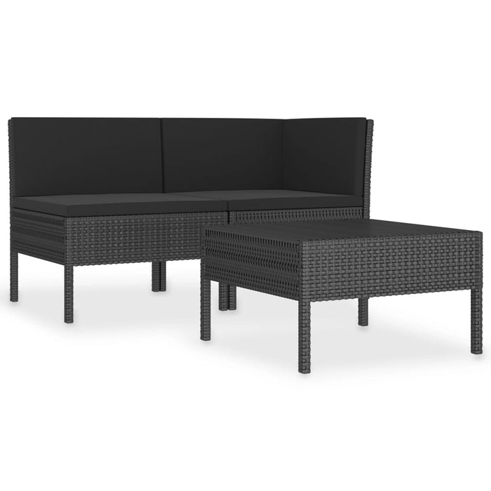 Set mobilier de grădină cu perne, 3 piese, negru, poliratan - WALTI WALTI