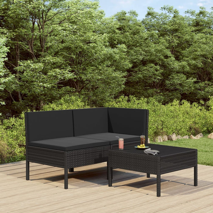 Set mobilier de grădină cu perne, 3 piese, negru, poliratan - WALTI WALTI