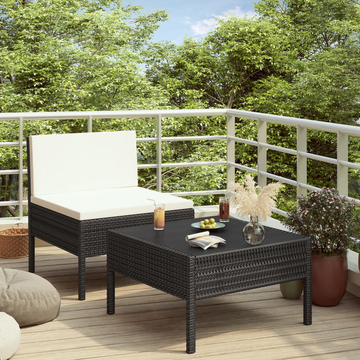 Set mobilier de grădină cu perne, 2 piese, negru, poliratan - WALTI WALTI
