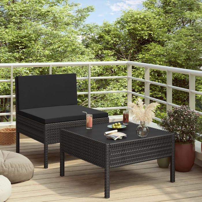 Set mobilier de grădină cu perne, 2 piese, negru, poliratan - WALTI WALTI