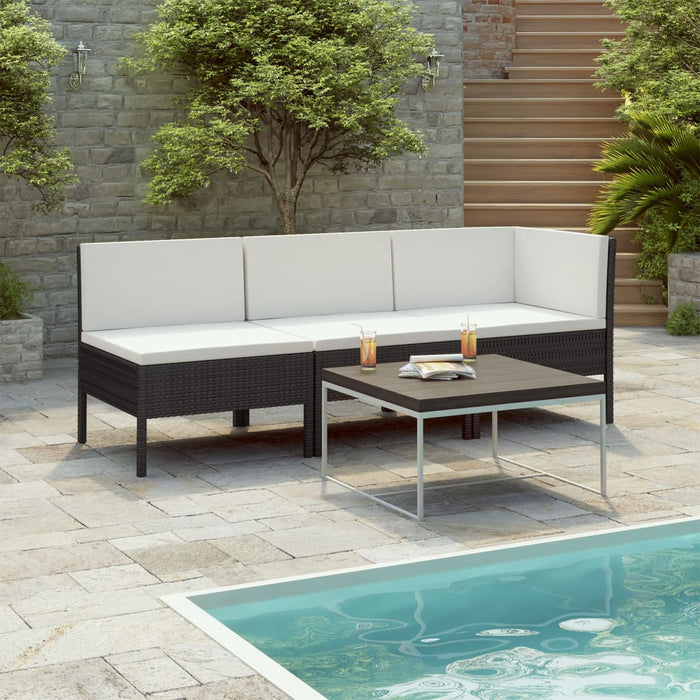 Set mobilier de grădină cu perne, 3 piese, negru, poliratan - WALTI WALTI