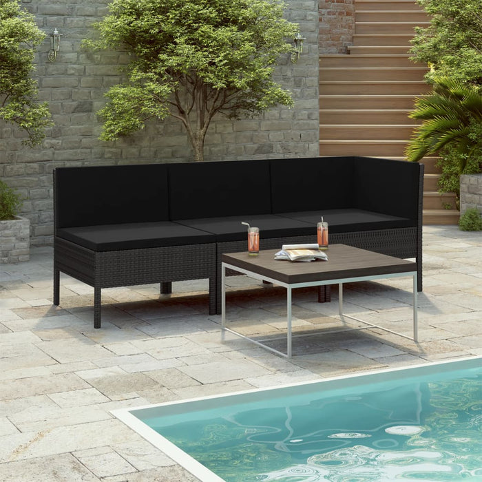 Set mobilier de grădină cu perne, 3 piese, negru, poliratan - WALTI WALTI